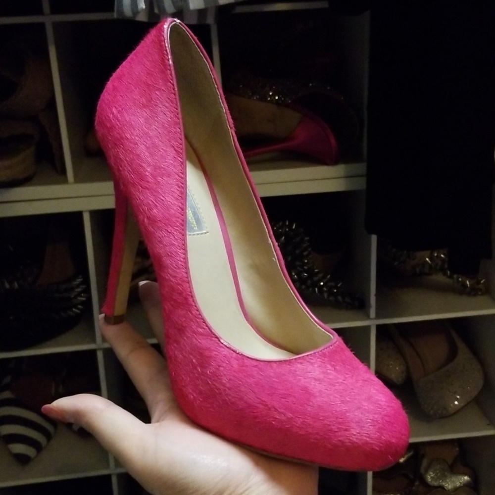 INC International Hot Pink Real-Fur Heel Pump